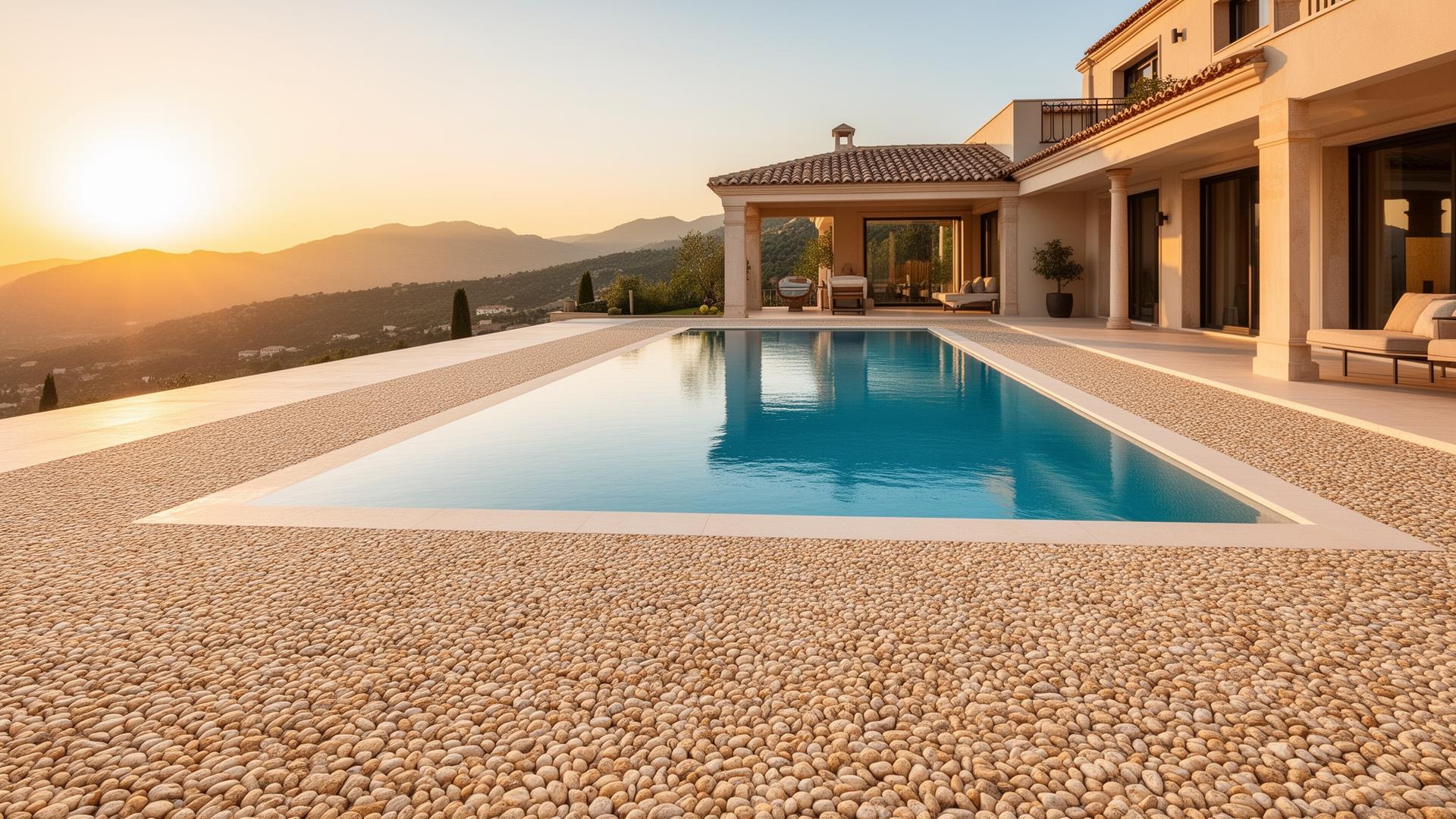 Piscina de lujo con moqueta de piedra